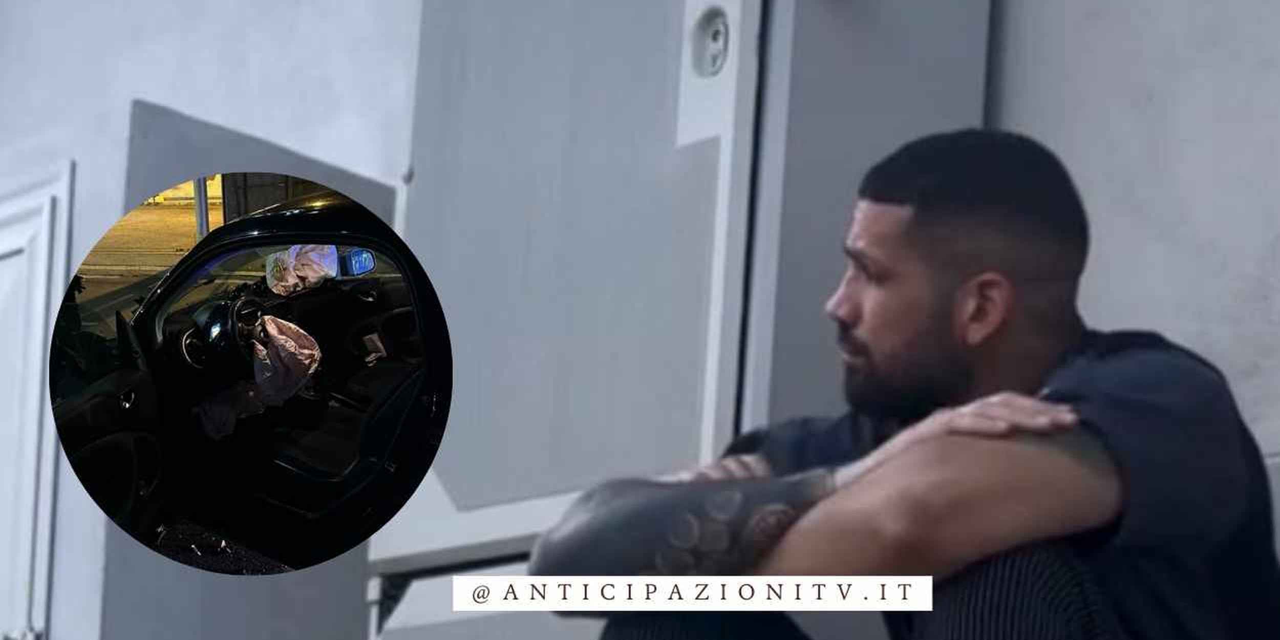 Luca Salatino incidente stradale, foto della sua auto danneggiata dopo l’impatto.
