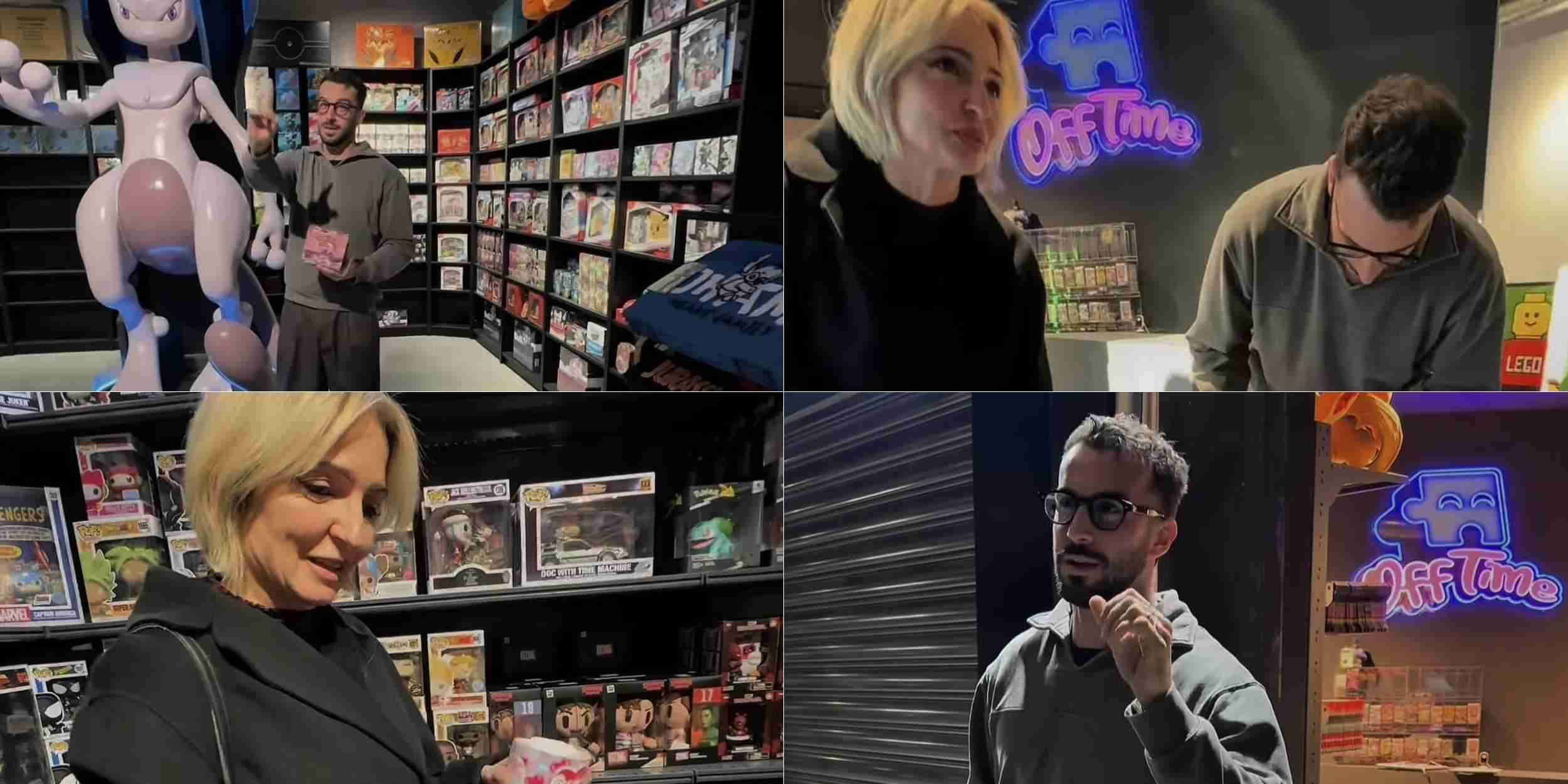 Andreas Muller mostra il nuovo negozio a Veronica Peparini e alle gemelle