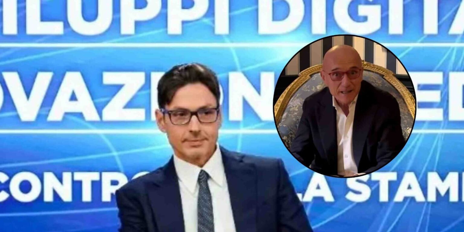 Alfonso Signorini in studio TV mentre arriva il comunicato Mediaset sull’autosospensione cautelativa e sugli accertamenti e verifiche legati al Codice Etico.