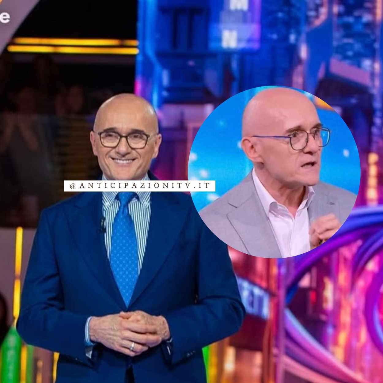 Alfonso Signorini in primo piano nello studio del Grande Fratello