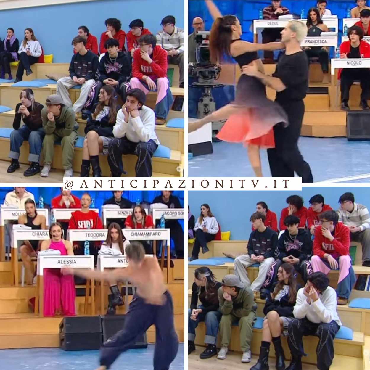 Alessio Di Ponzio e Daniele Doria abbracciati in un momento di complicità nella scuola di Amici 24.