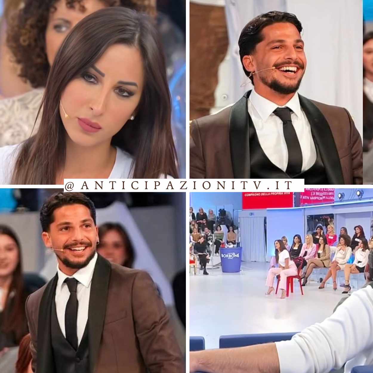 Gianmarco Steri seduto sul trono di Uomini e Donne, mentre Maria De Filippi annuncia il record di richieste di corteggiatrici.