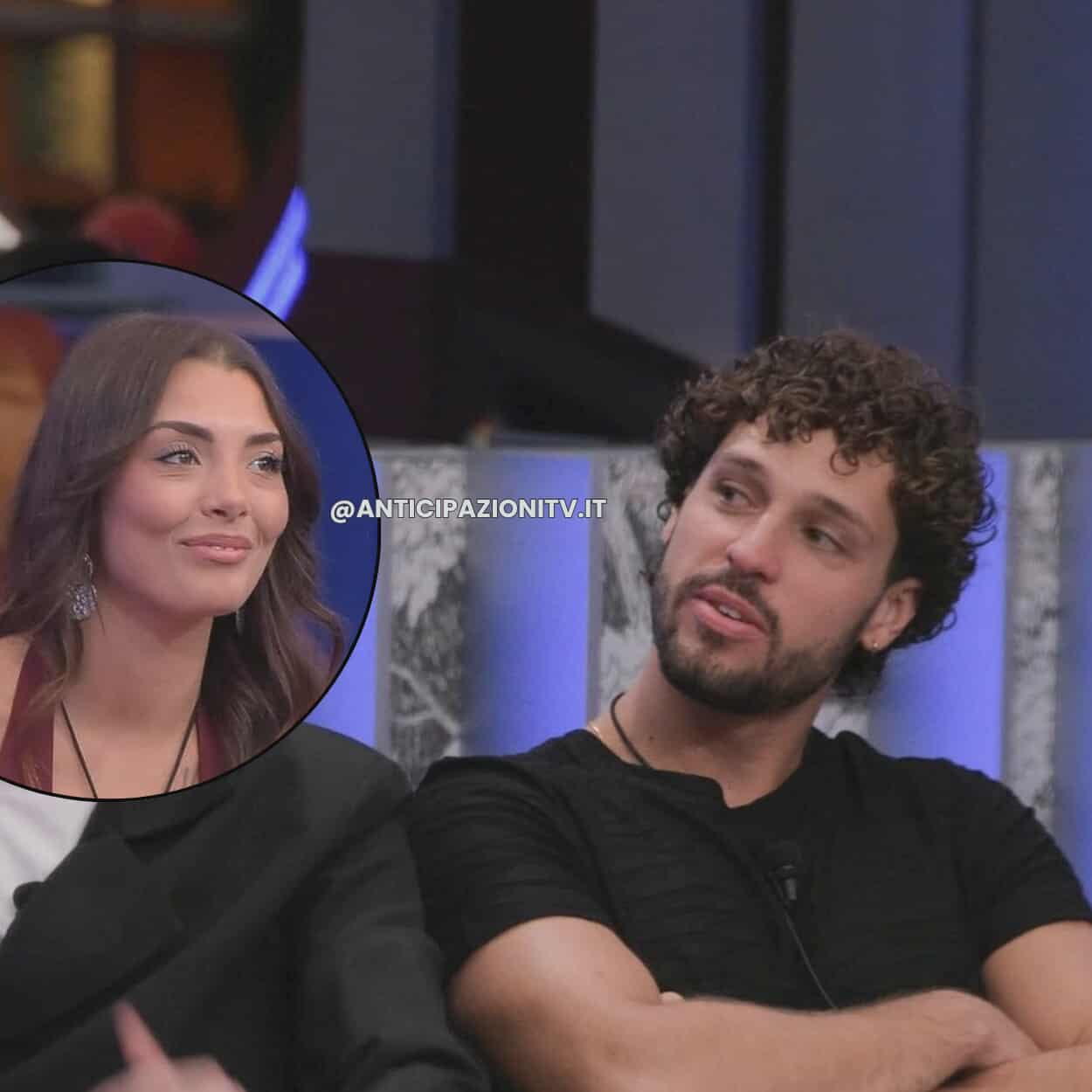 Mattia Scudieri e Grazia Kendi sul divano del Grande Fratello 2025, sguardi complici