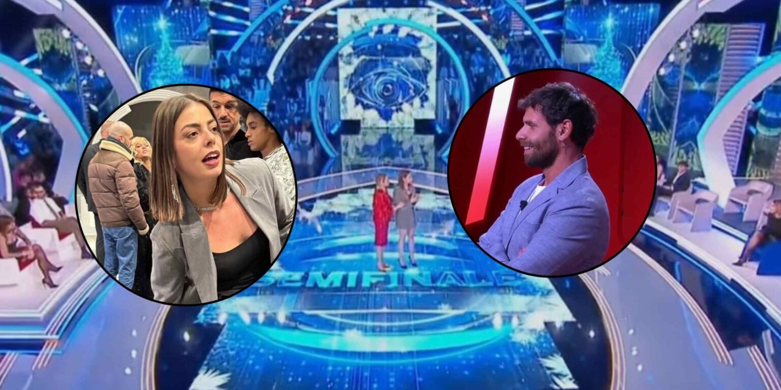 Benedetta in studio e Domenico in Casa durante la semifinale del Grande Fratello 2025