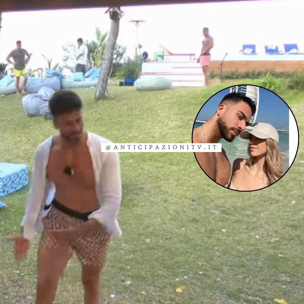 Lucia e Rosario di Temptation Island sorridenti durante un’esterna nel villaggio