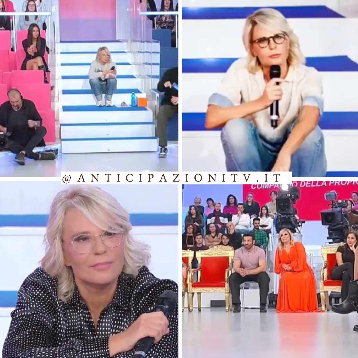 Studio di Uomini e Donne con le poltrone dei tronisti pronte per la nuova stagione 2025.