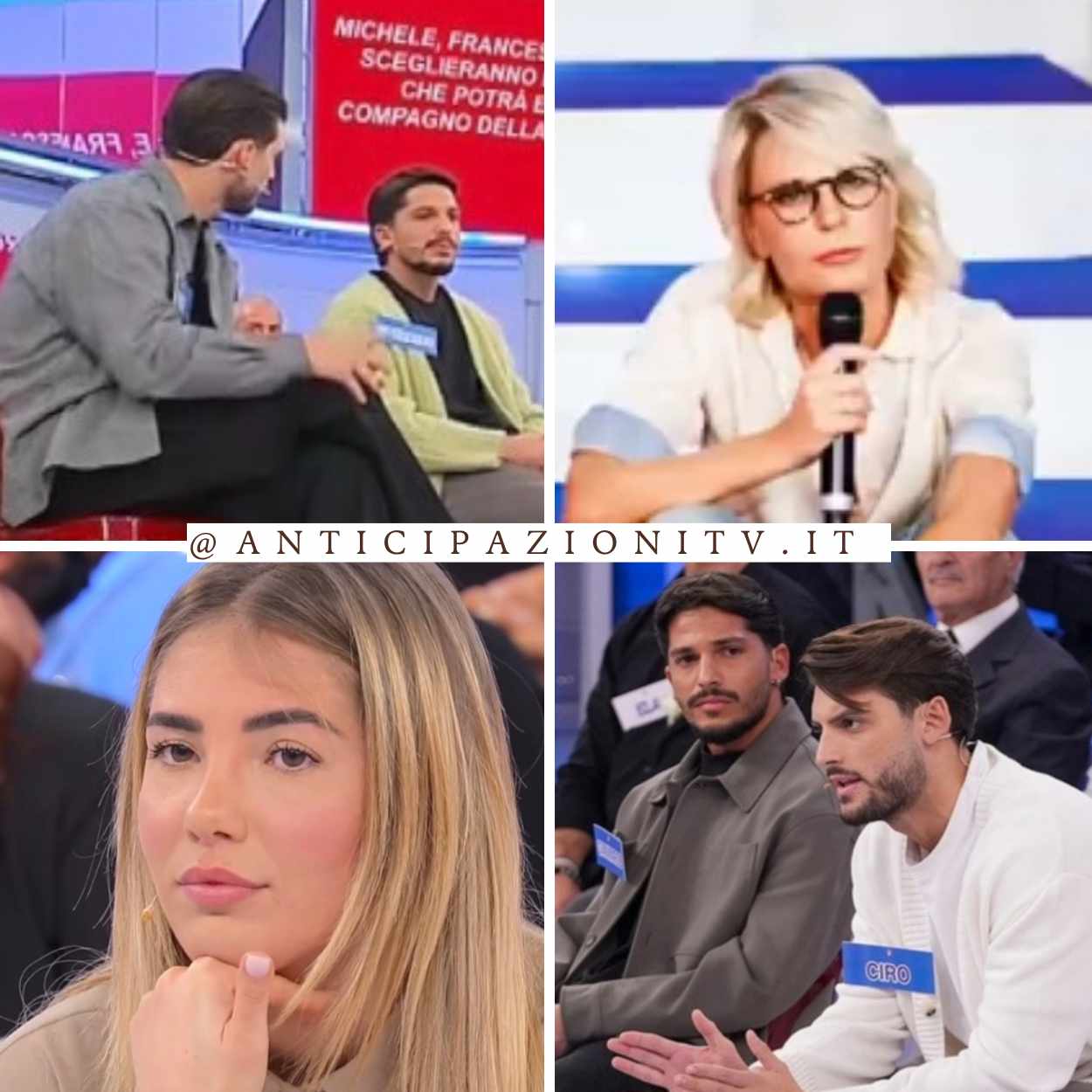 Martina De Ioannon in studio con Ciro Solimeno e Gianmarco Steri, al centro del trono classico.