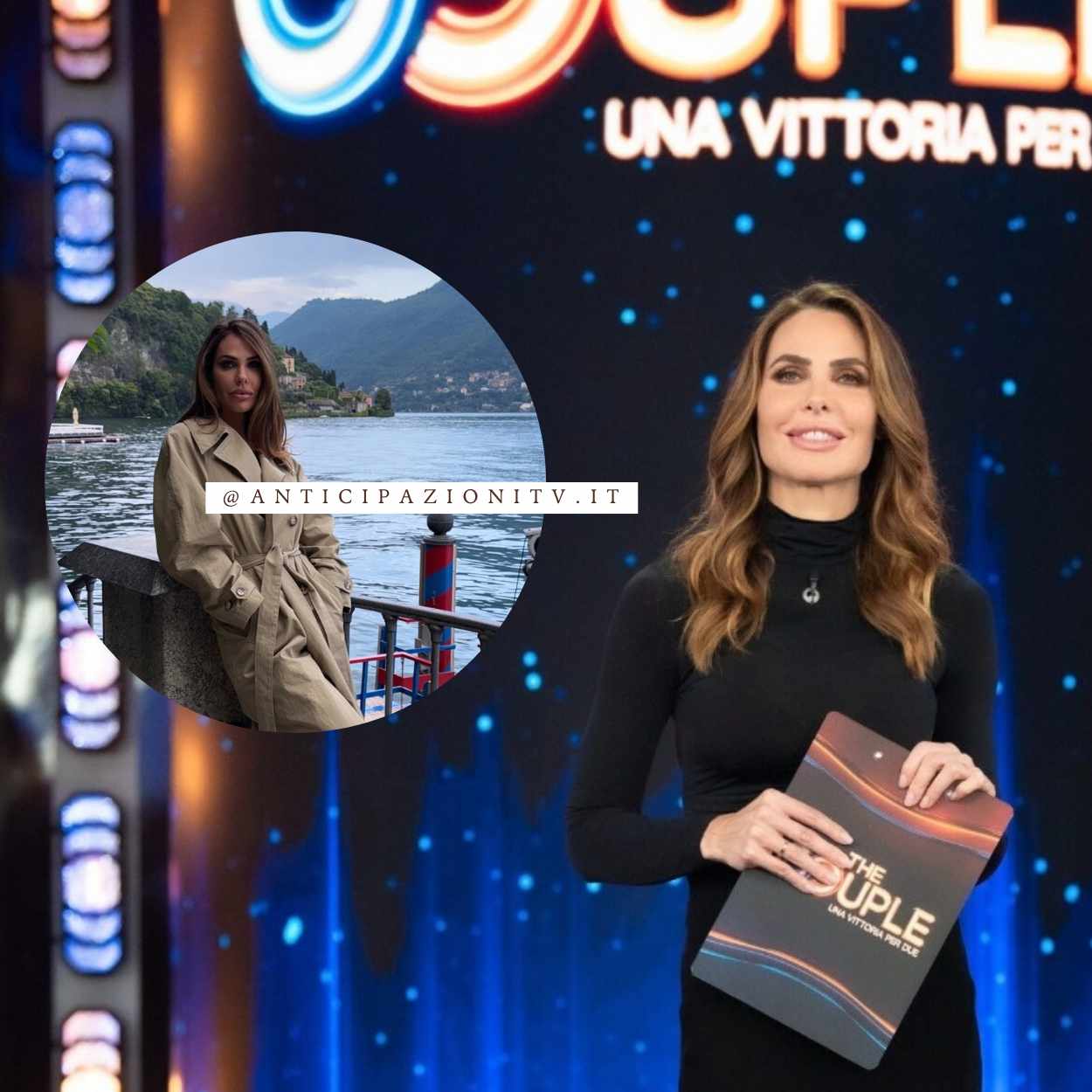 Ilary Blasi su un balcone vista lago dopo la chiusura di The Couple