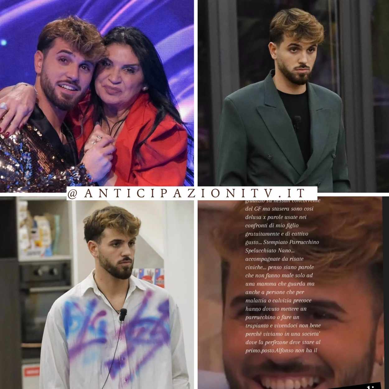 La mamma di Alfonso D'Apice denuncia le offese ricevute dal figlio al Grande Fratello.