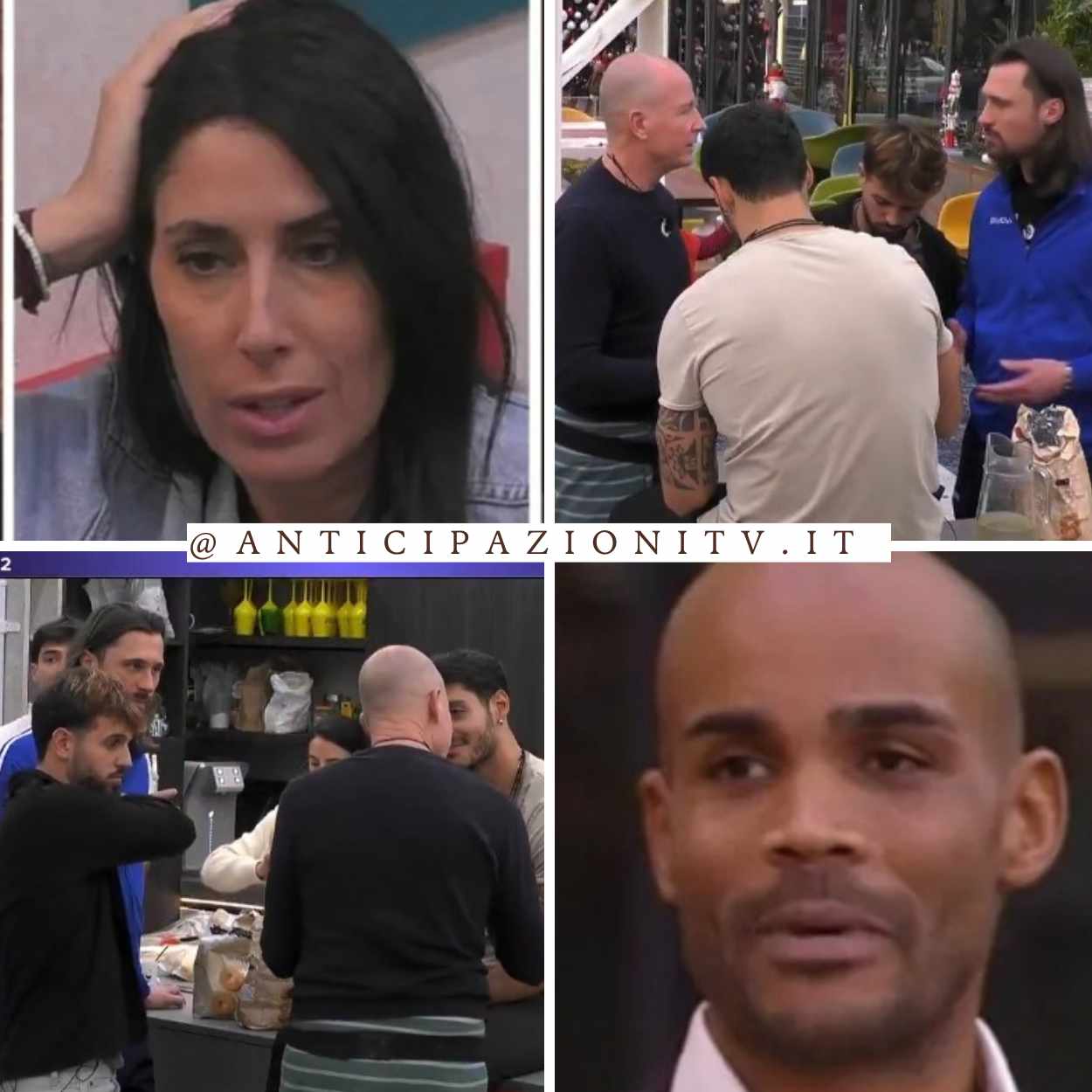 Maxime Mbanda e Bernardo Cherubini discutono animatamente nella Casa del Grande Fratello.