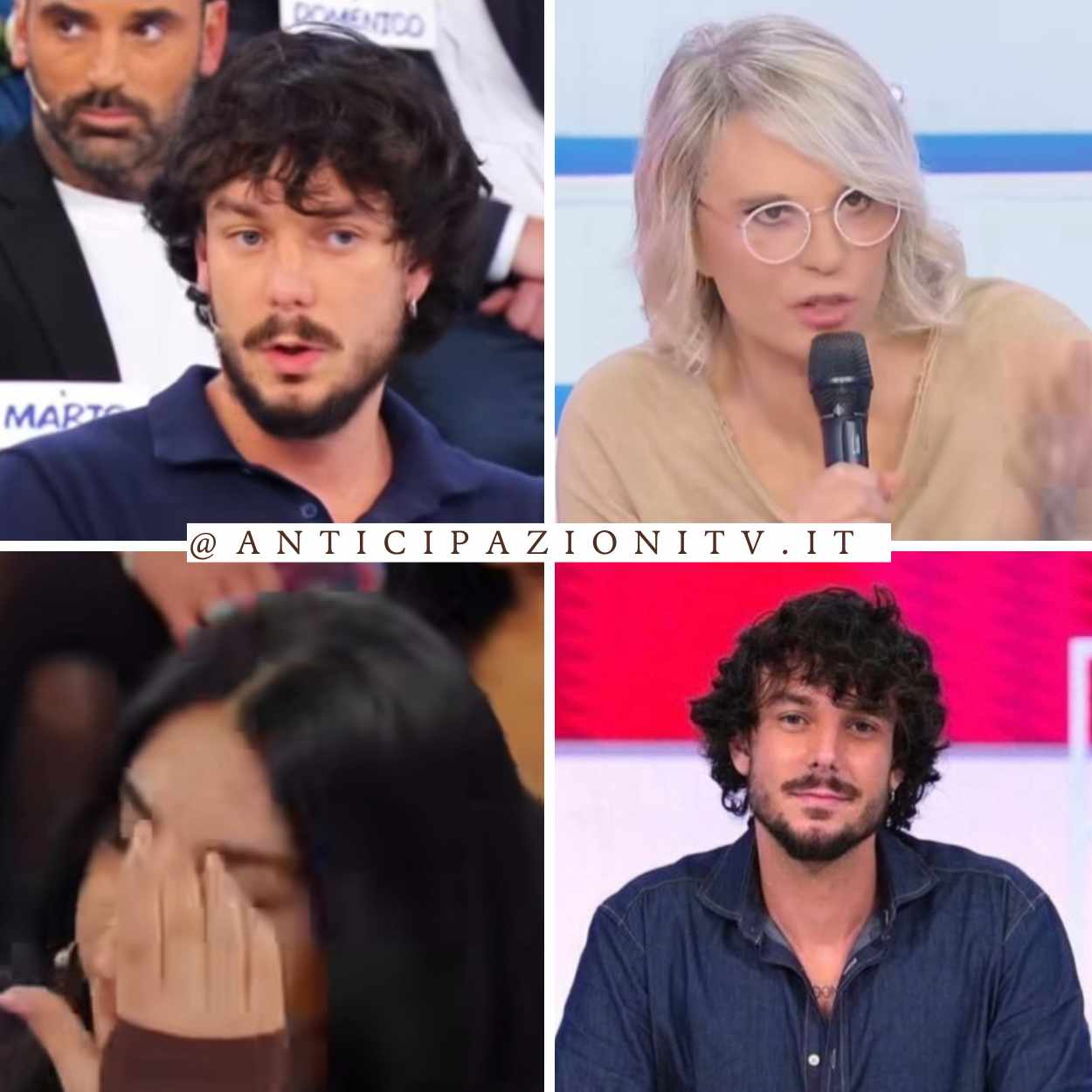 Michele Longobardi con le corteggiatrici e Maria De Filippi a Uomini e Donne durante la registrazione.