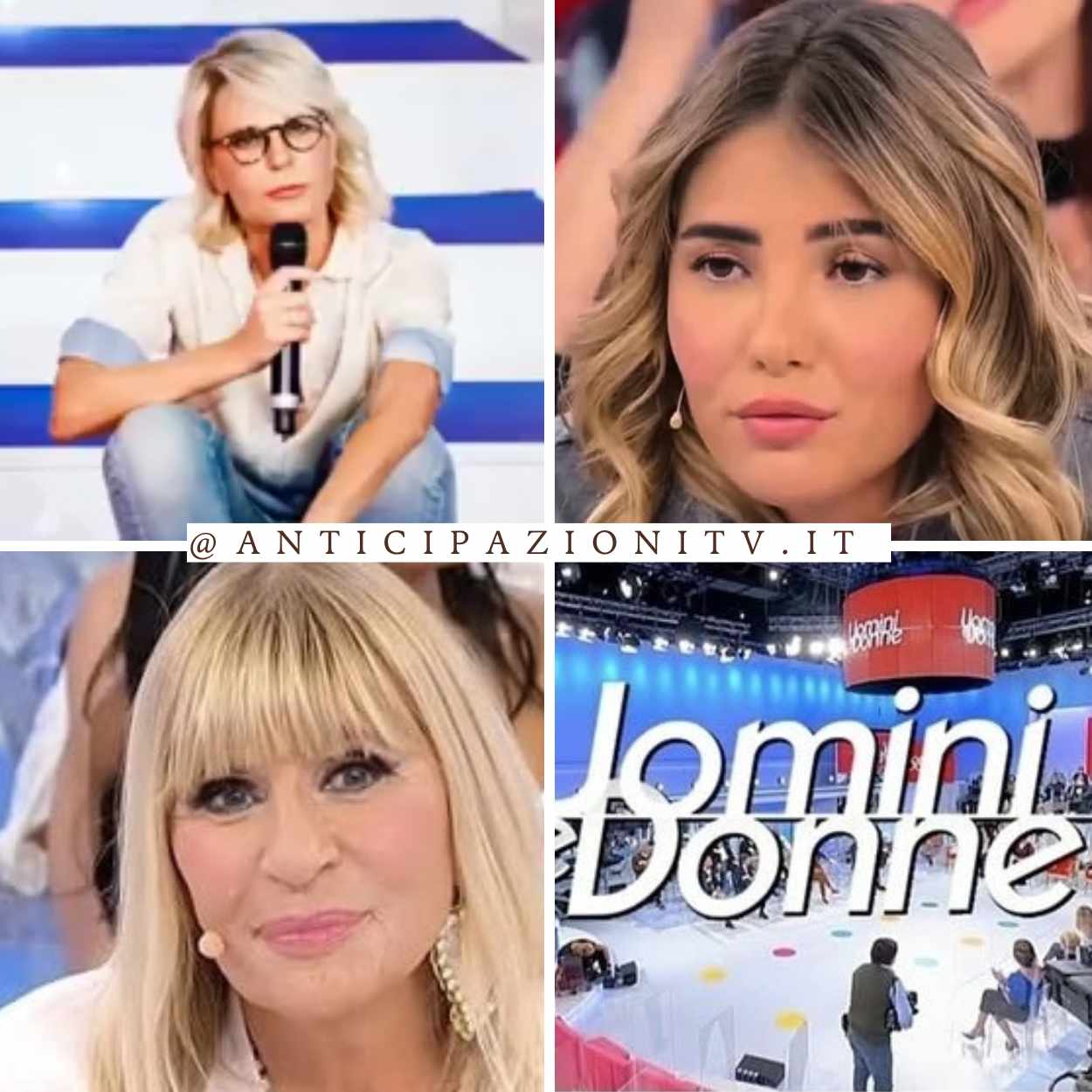 Lo studio televisivo di Uomini e Donne con sedie rosse e schermo LED, pronto per il ritorno in onda.