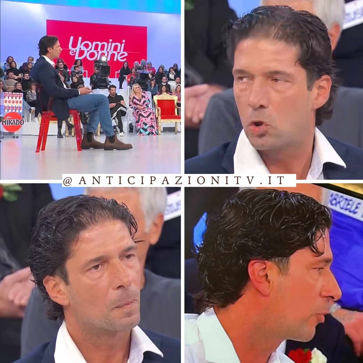 Diego D. al centro dello studio di Uomini e Donne durante una puntata del trono over.