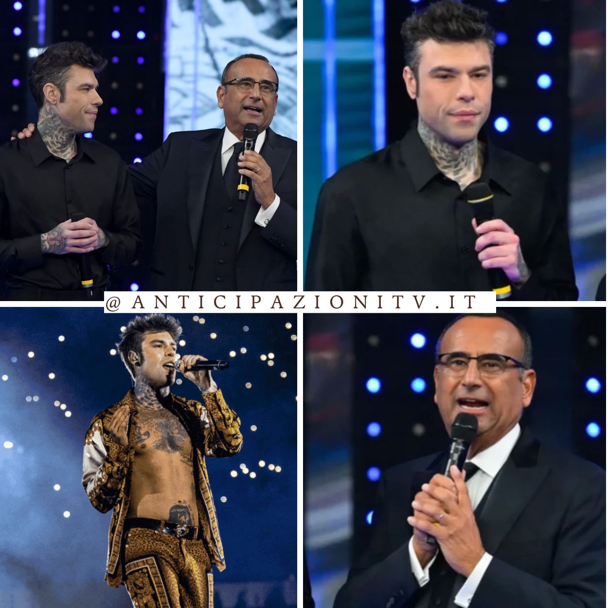 Fedez canta Bella Stronza sul palco di Sanremo 2025.