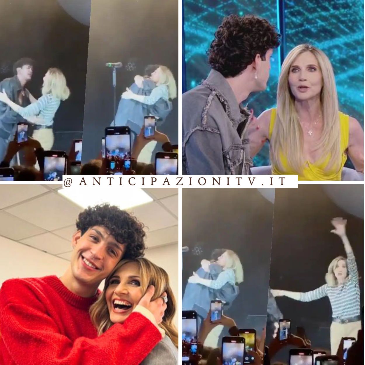 Lorella Cuccarini abbraccia Mida durante il concerto a Roma.