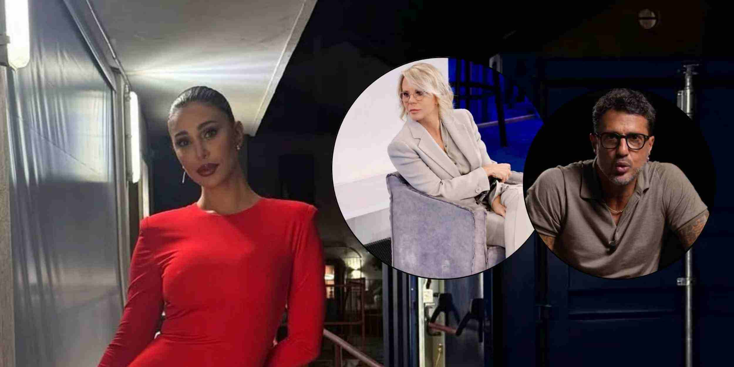 Belen Rodriguez ospite a Che tempo che fa mentre parla di Maria De Filippi