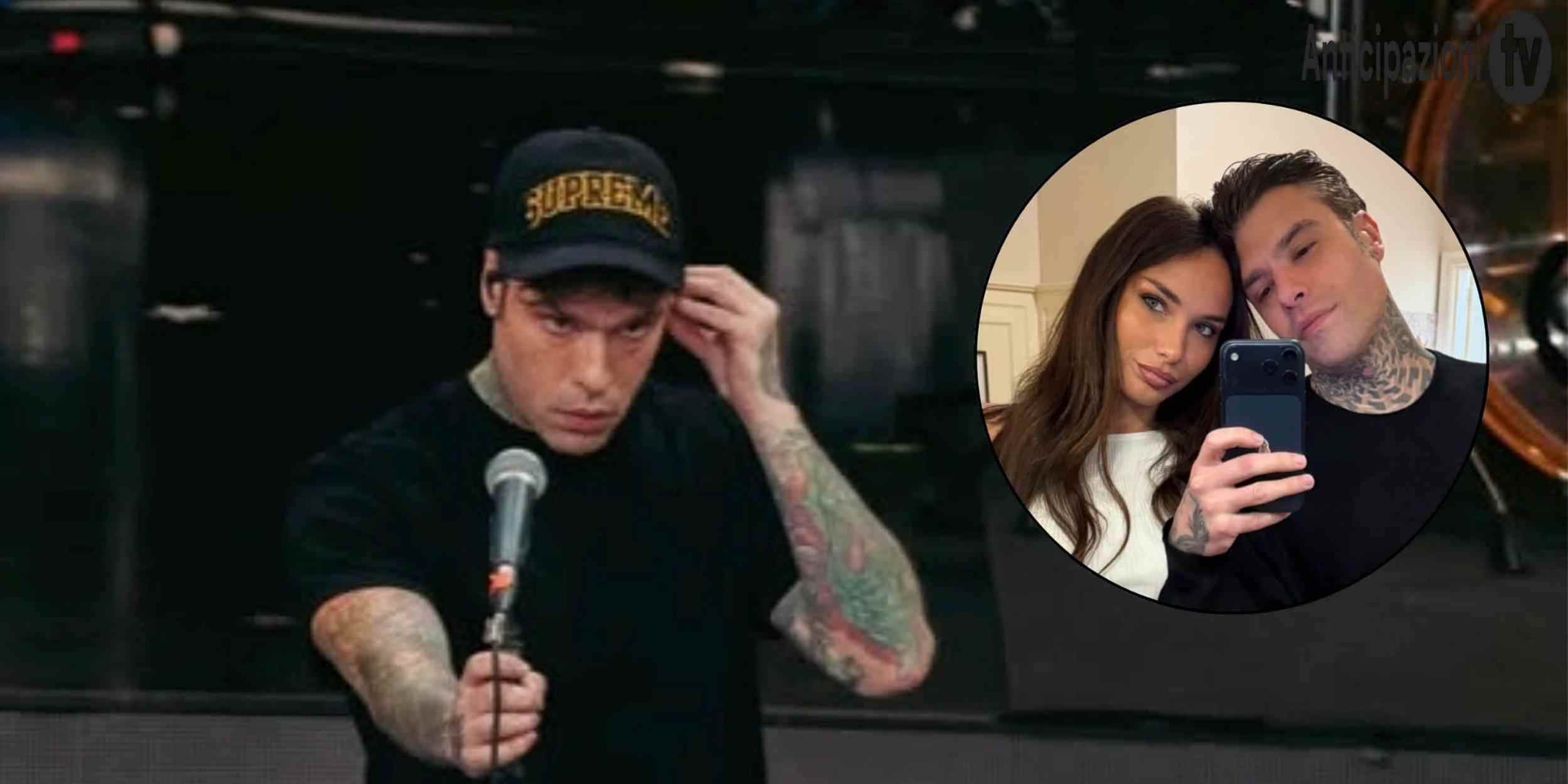Fedez durante un’intervista mentre smentisce il gossip su una presunta terza paternità e un annuncio sul palco di Sanremo.
