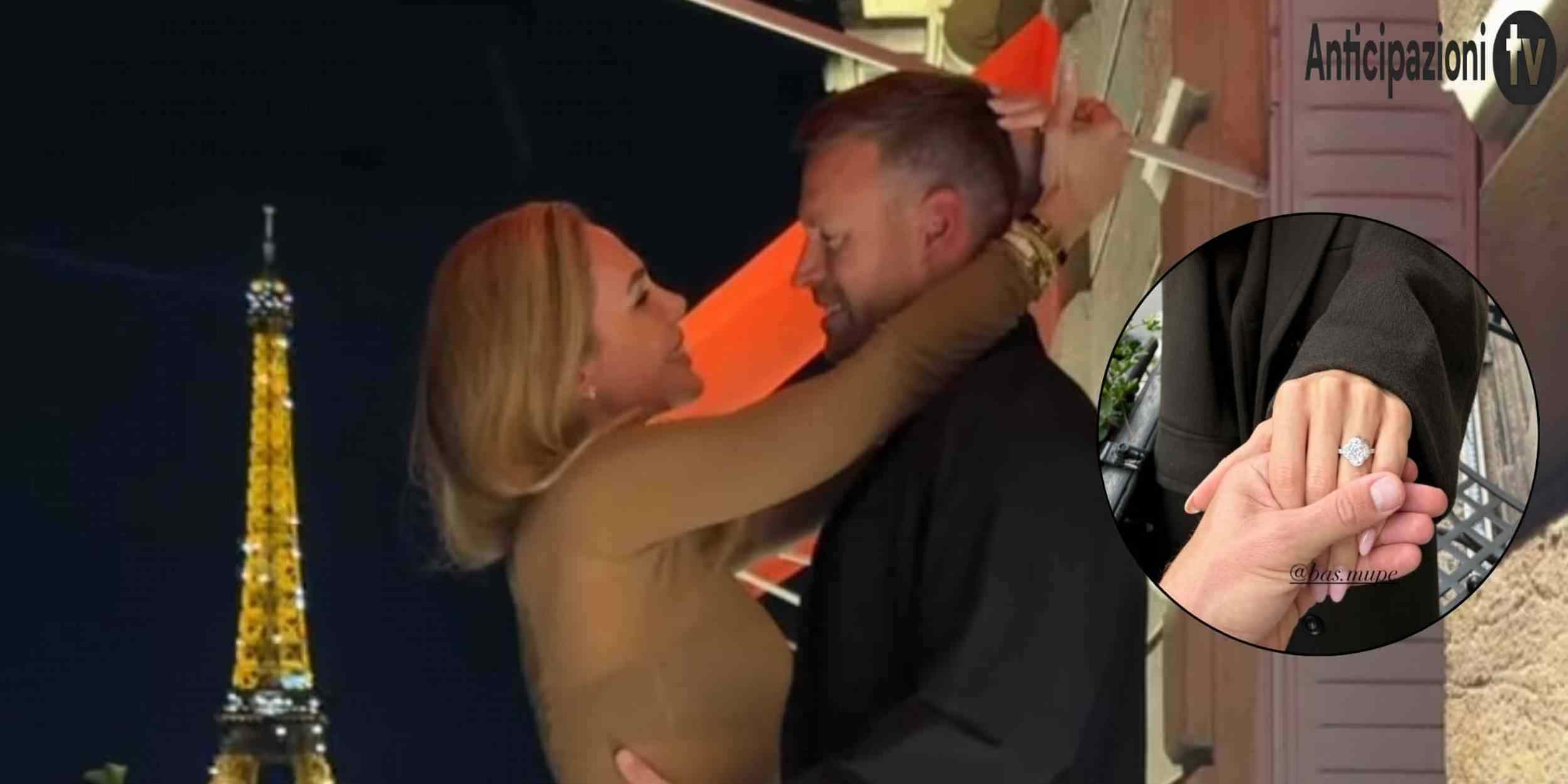 Ilary Blasi con Bastian Muller mostra l’anello a Parigi dopo la proposta di matrimonio