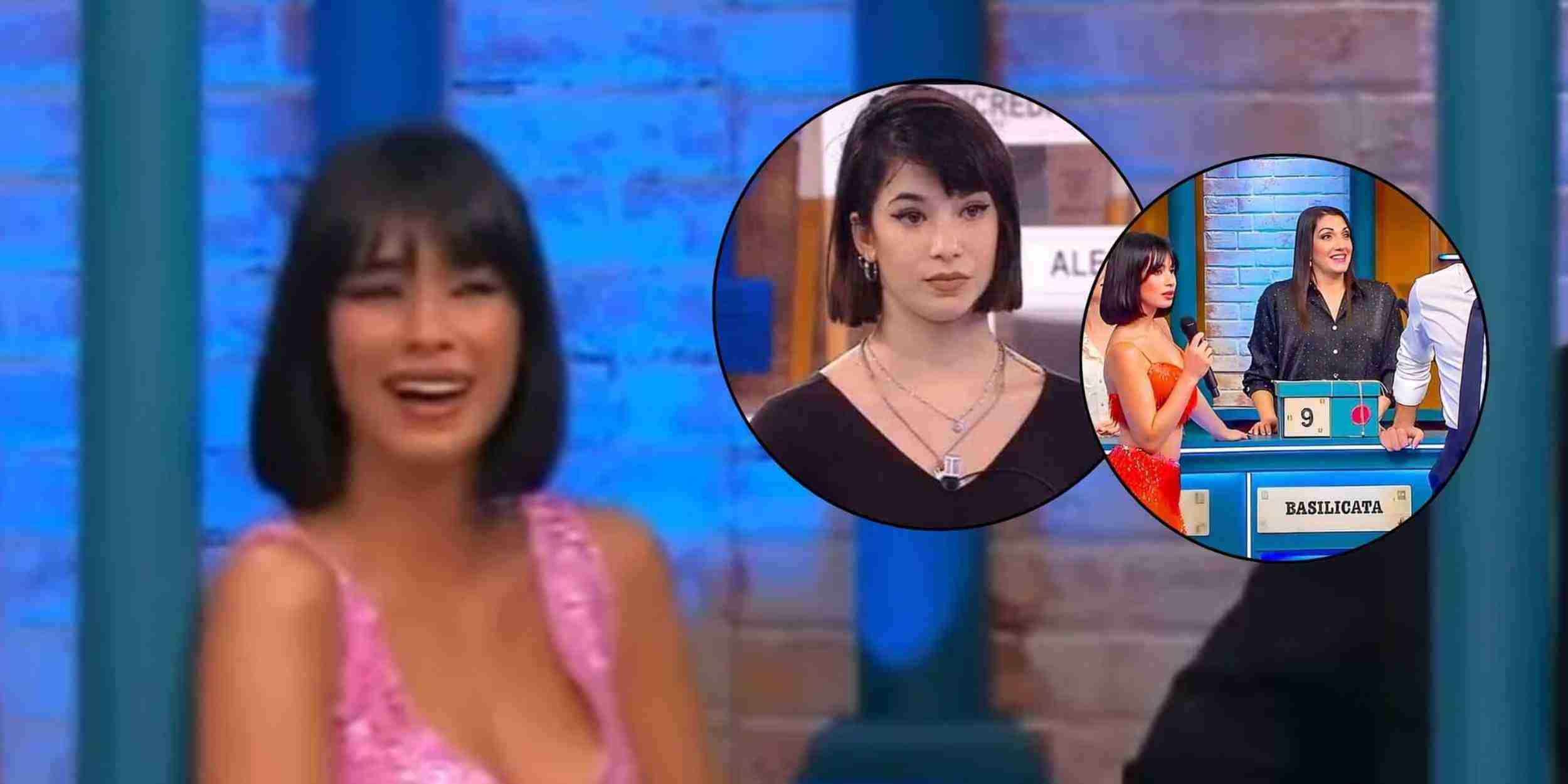 Martina Miliddi in studio ad Affari Tuoi mentre balla accanto a Stefano De Martino