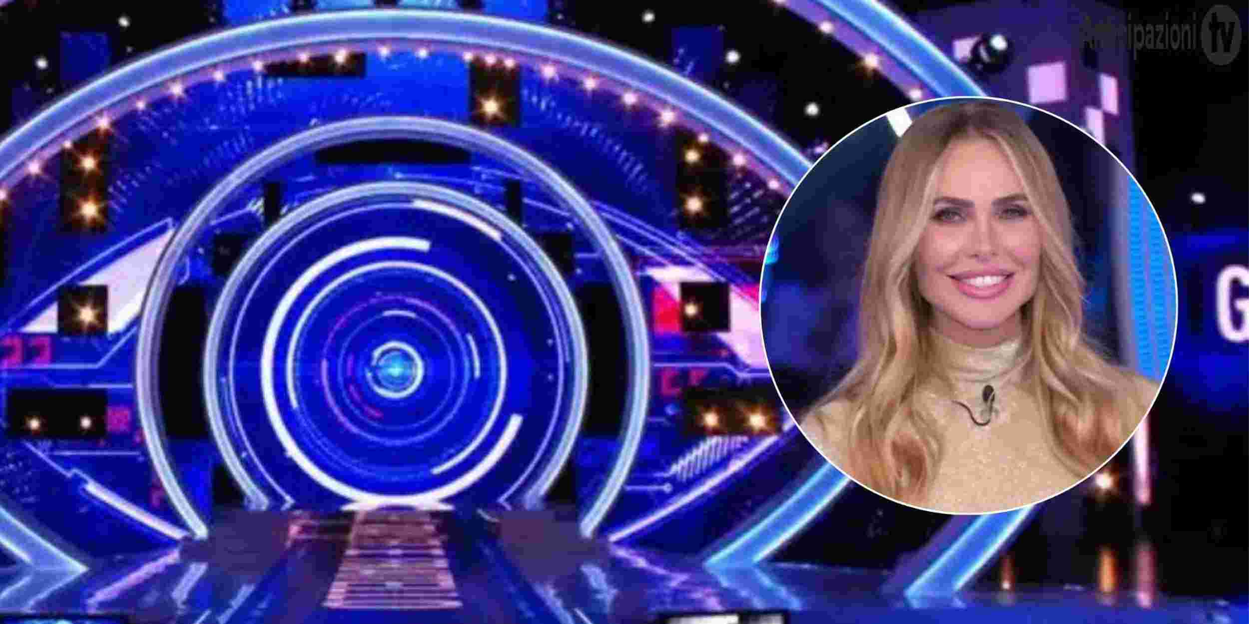 Ilary Blasi e sullo sfondo il logo del GF VIP