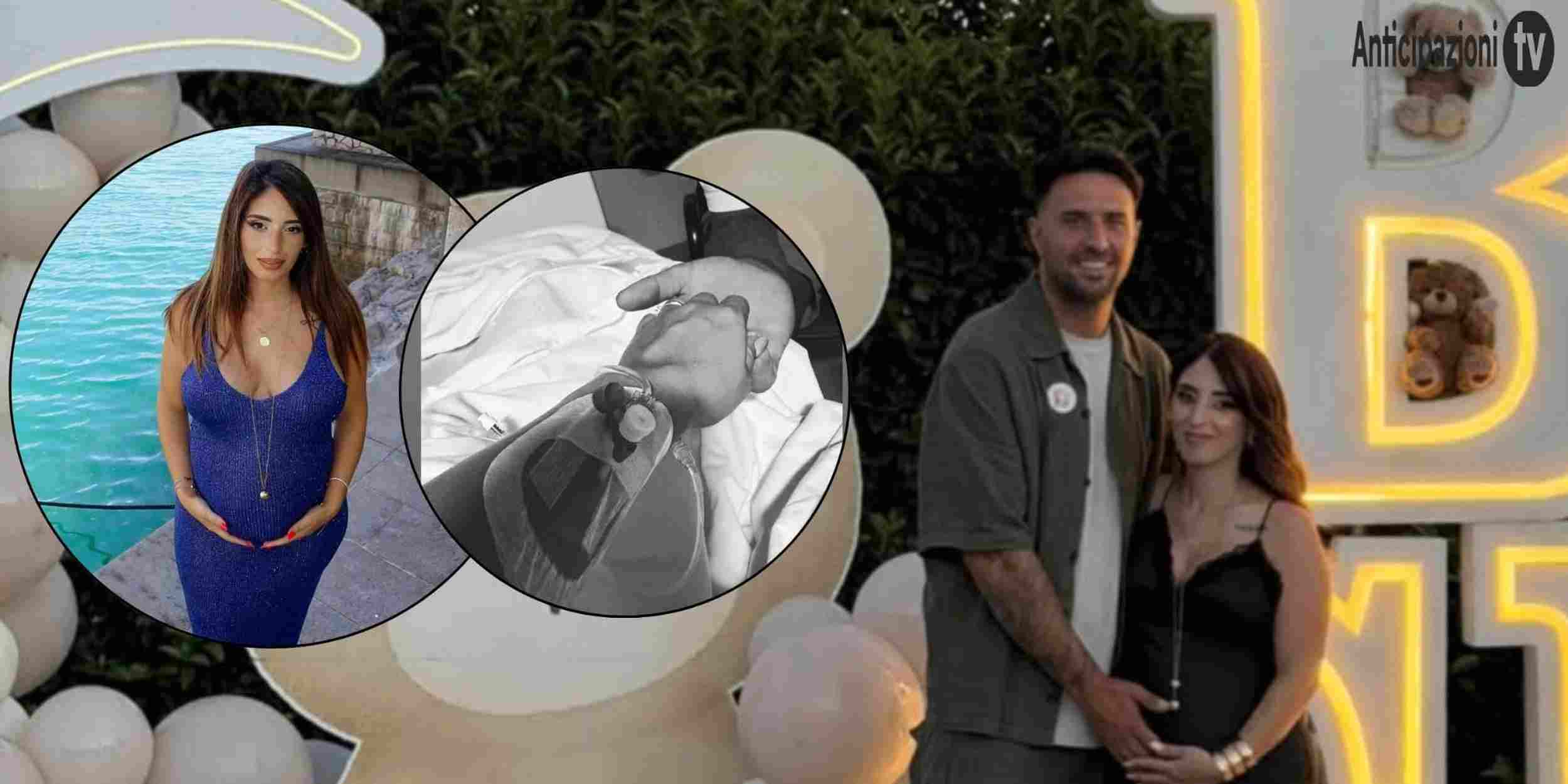 Valentina Riccio ricoverata in ospedale durante la gravidanza con Antonio Panico al suo fianco.