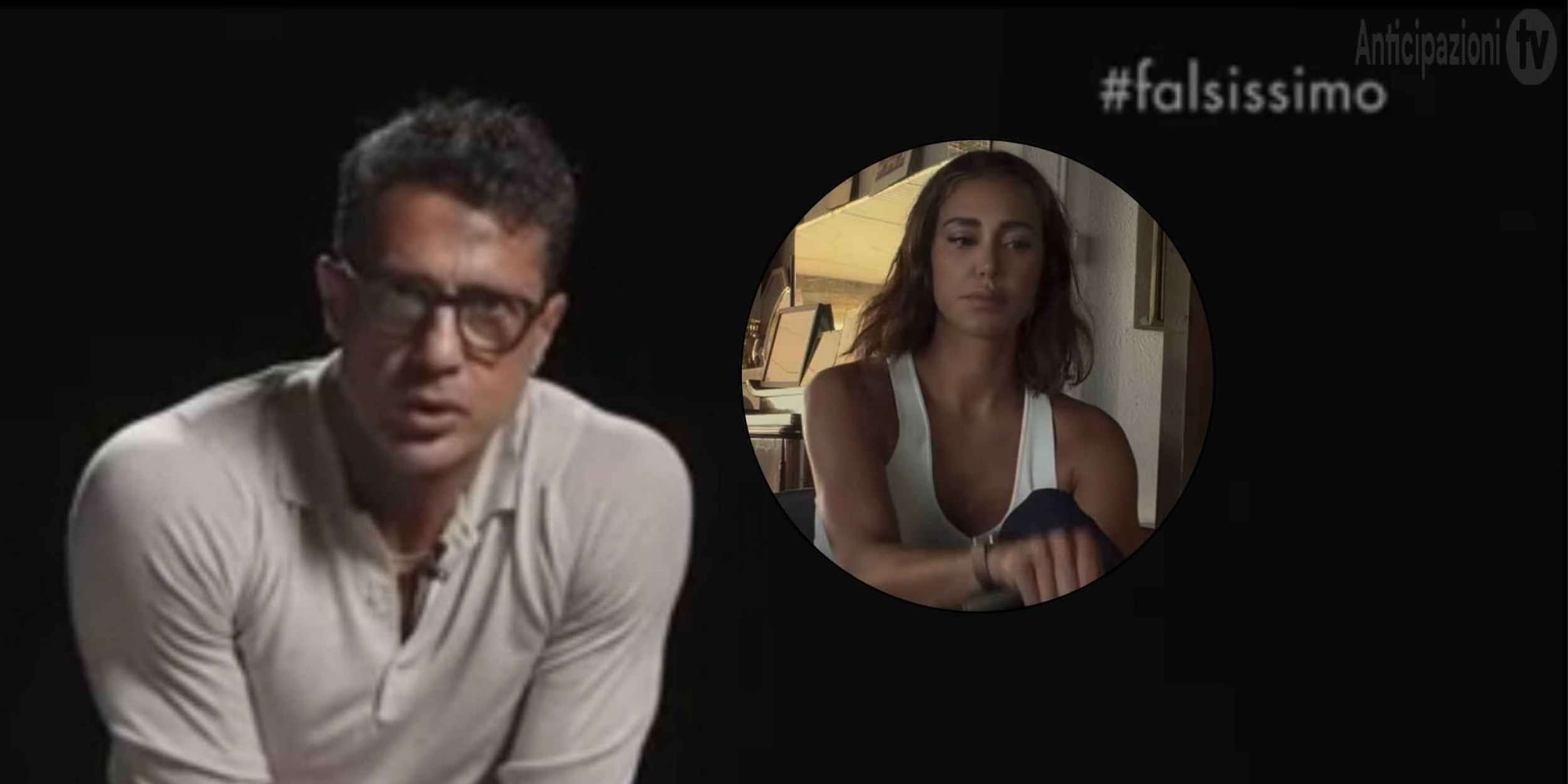 Fabrizio Corona a Falsissimo e Belen Rodriguez sullo sfondo