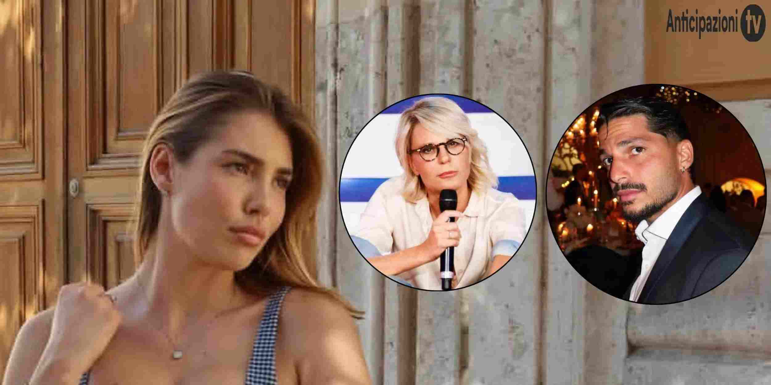 Martina De Ioannon e Gianmarco Steri con uno scatto di Maria De Filippi sulle scale di Uomini e Donne