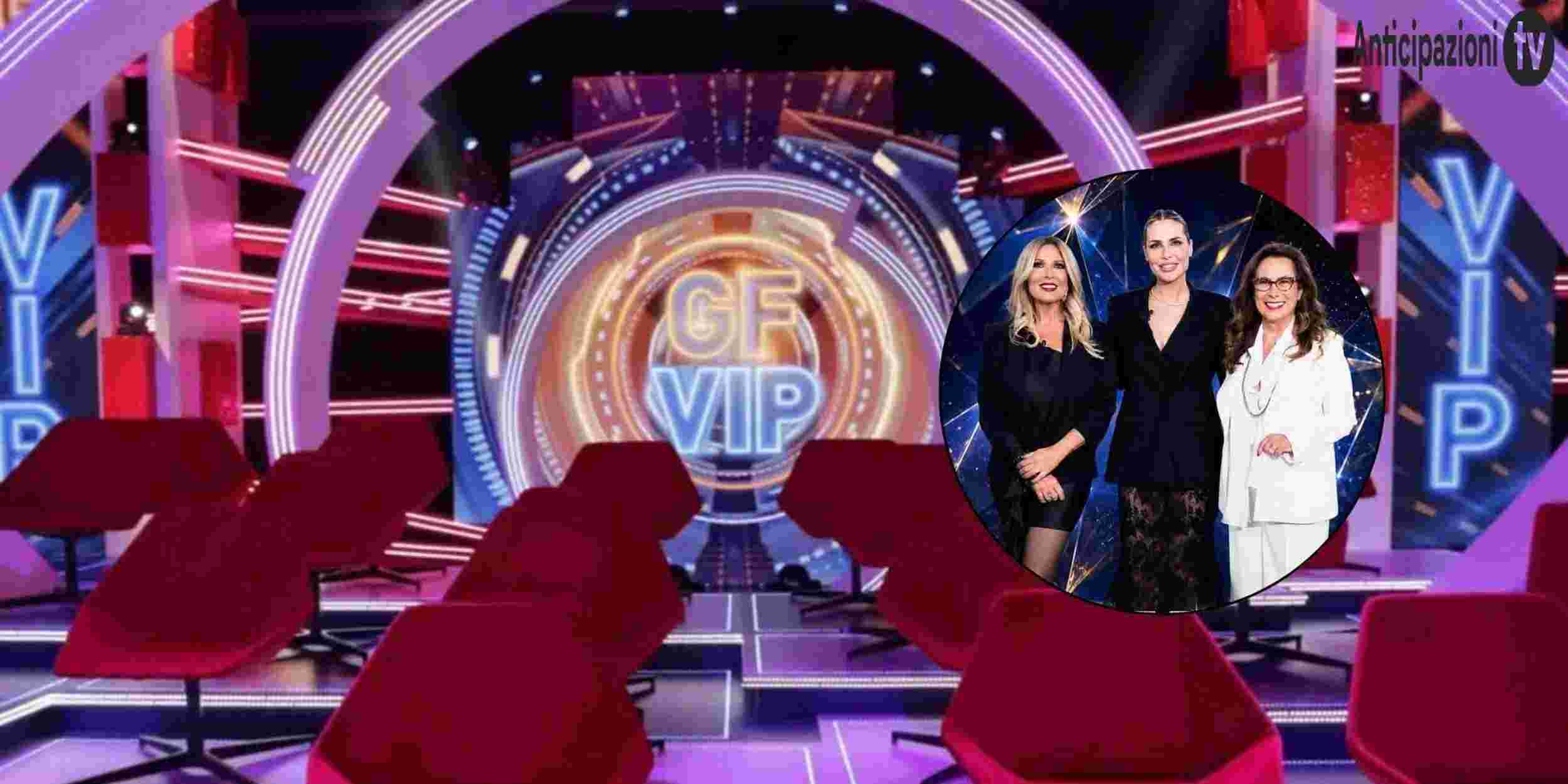 Lo studio del Grande Fratello VIP 2026 con Ilary Blasi, Selvaggia Lucarelli e Cesara Buonamici
