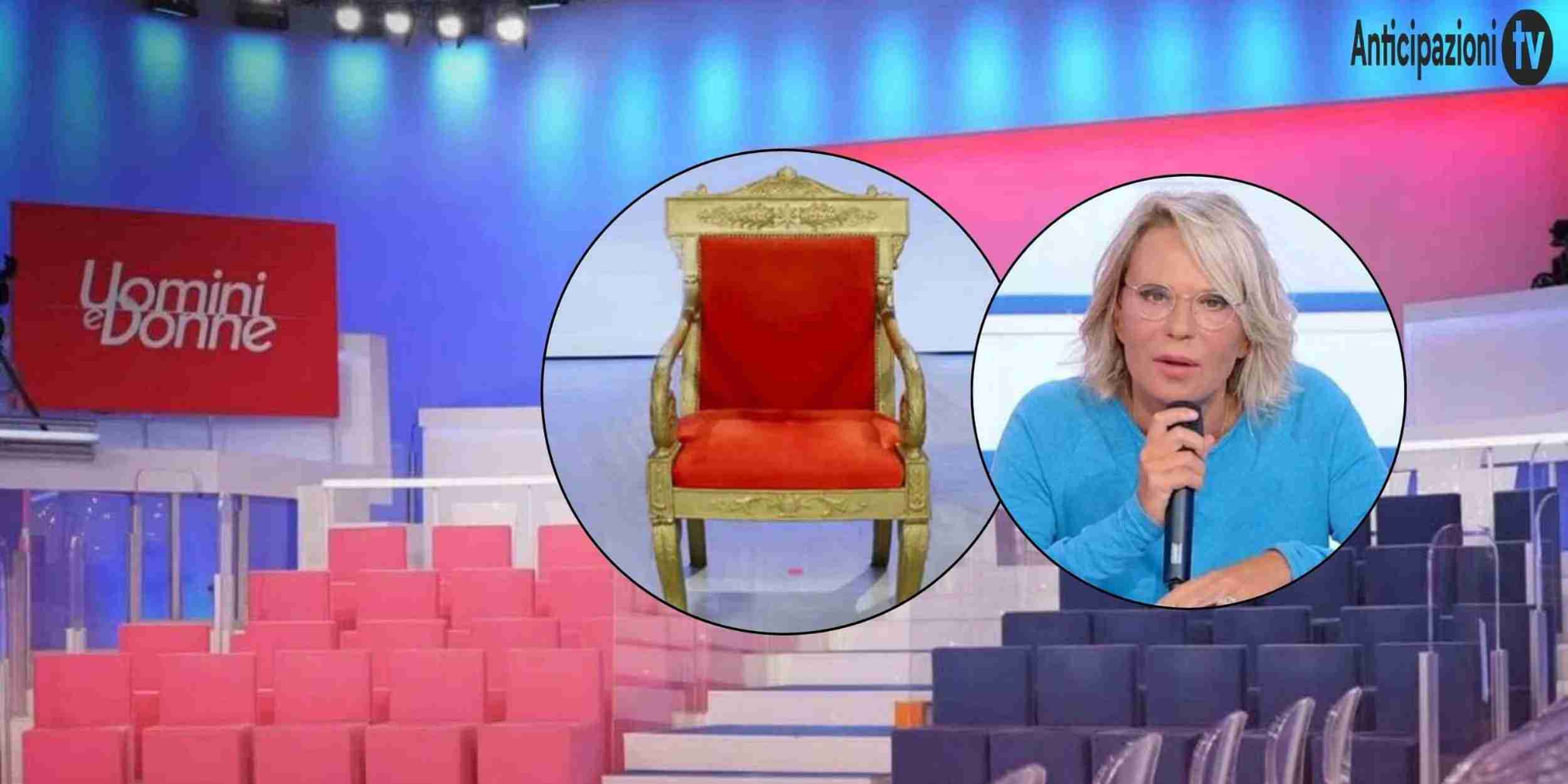 Lo studio di Uomini e Donne con la poltrona da tronista e Maria De Filippi